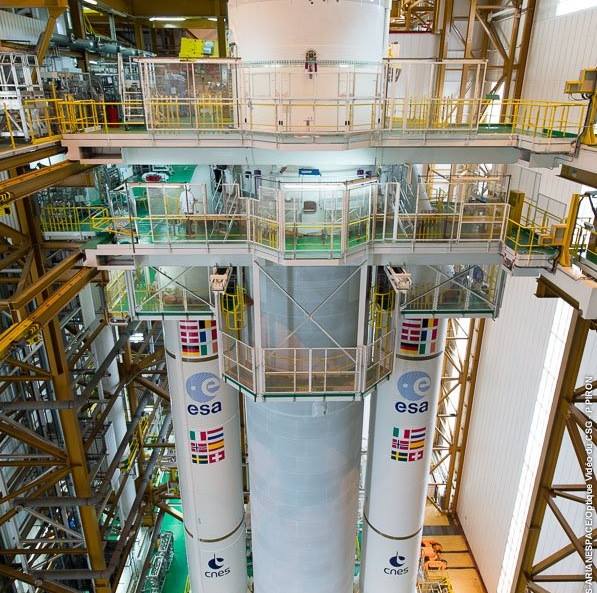 The Ariane 5 ECA rocket, designated VA232, is being integrated for launching the…