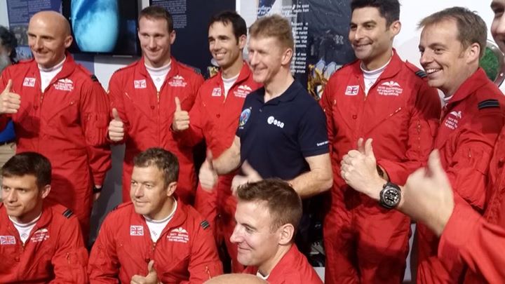 ESA astronaut Tim Peake met the UK RAF Red Arrows aerobatics team at the start o…