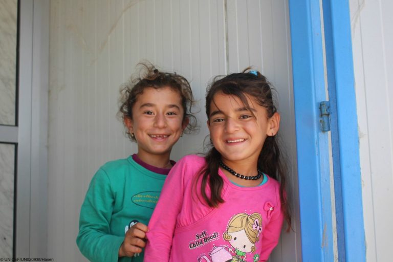 Hayman and Haniya, both 8 years old, study at a school in the Nowruz refugee cam…