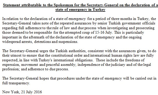 Ban Ki-moon on declaration of a state of emergency in Turkey: 
 @UN_DPA @UN …
