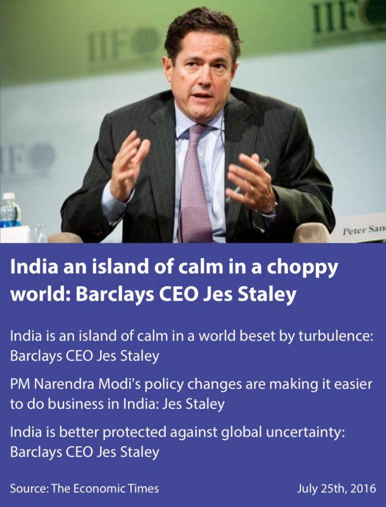 India an island of calm in a choppy world: @Barclays CEO Jes Stale…