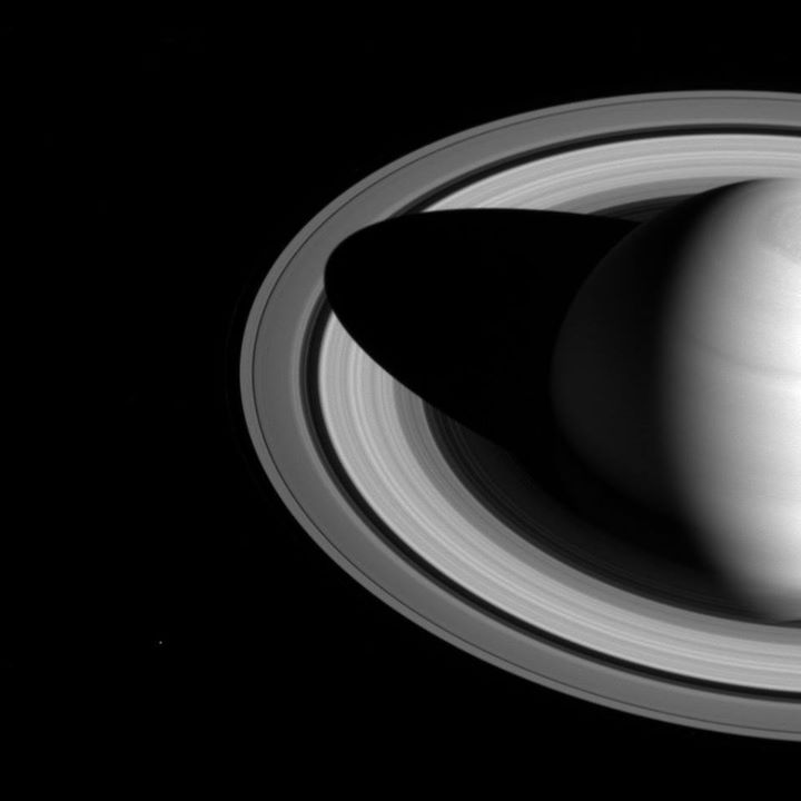 The shadow of Saturn on the rings, which stretched across all of the rings earli…