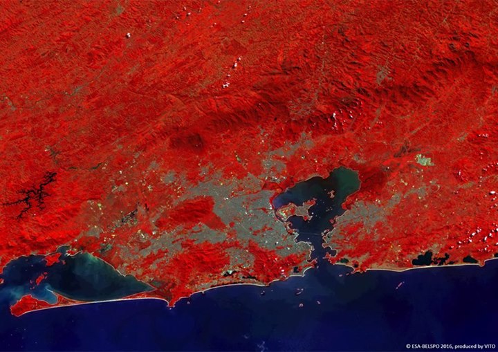 Seeing red in  #Rio: ESA’s minisatellite  #Proba-V produced this false-colour po…