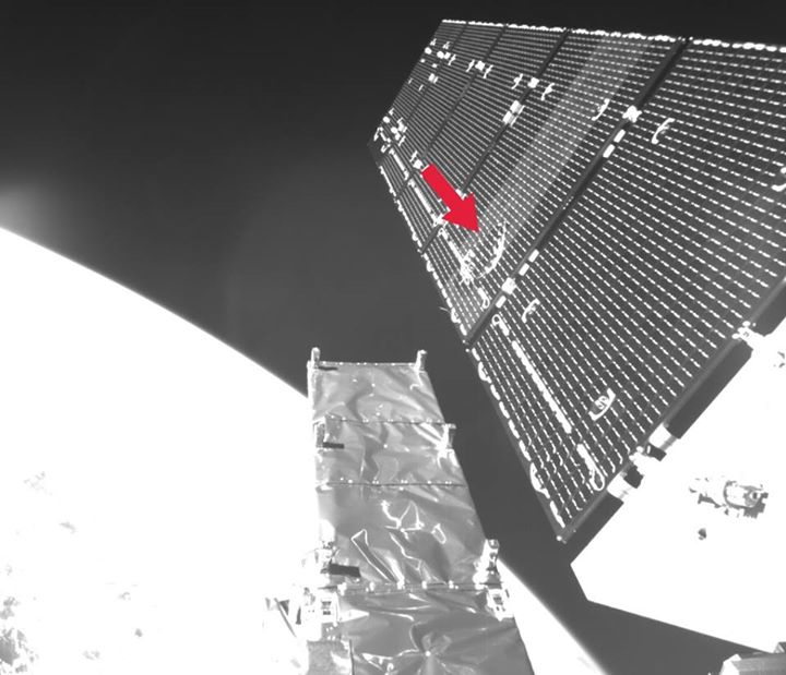 A solar panel on the Sentinel-1A satellite has been hit by a millimetre-size par…