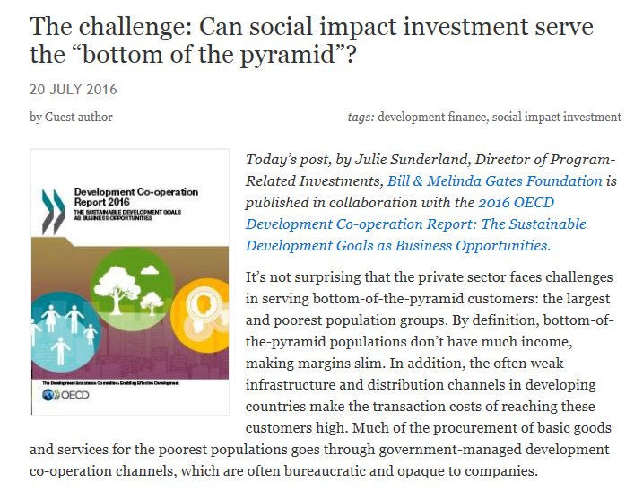 RT @OECD_BizFin: Can social impact #investment serve the “bottom of the pyramid”…
