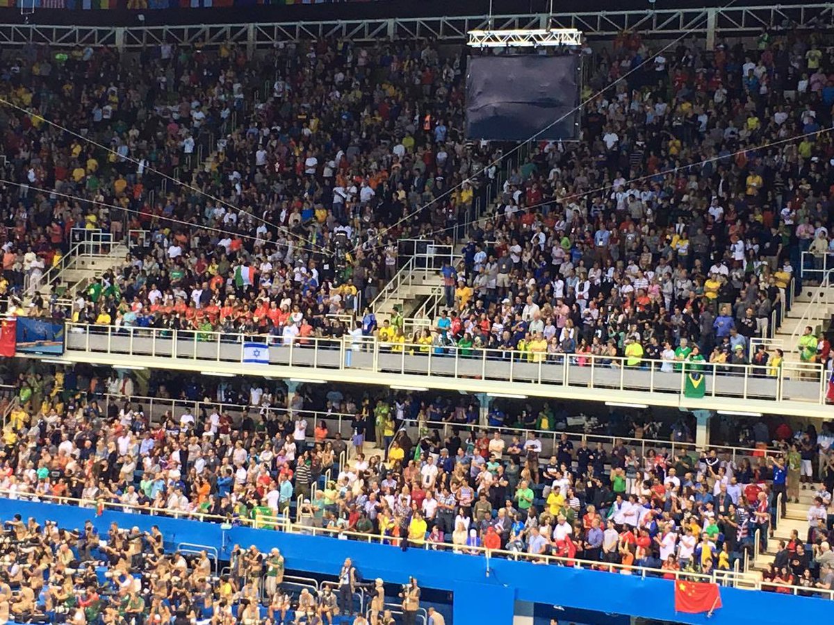 As the national anthem plays for #ITA and Gregorio Paltrinieri, the crowd applau…