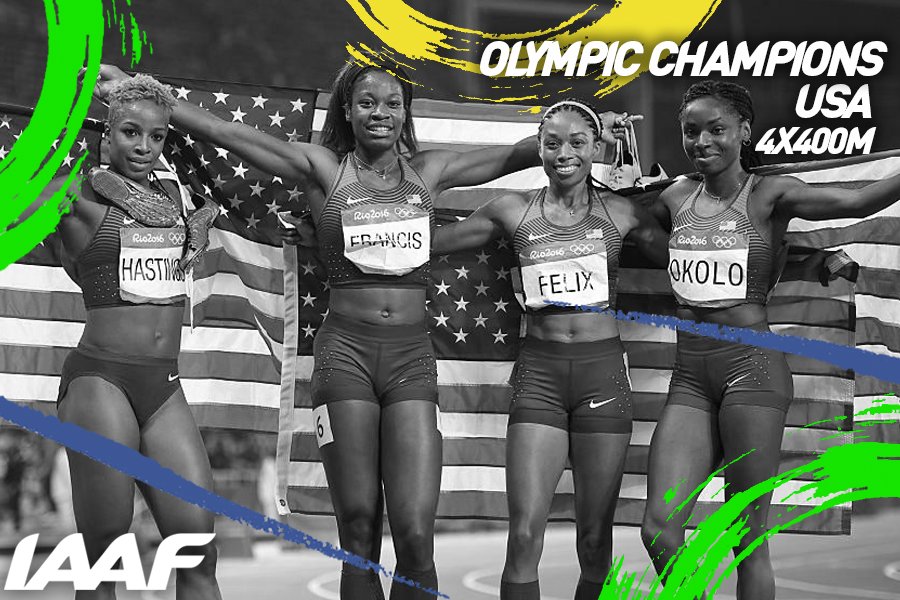 RT @iaaforg: 4x400m relay #gold for the USA

@natashahastings @courtneyokolo @Ph…