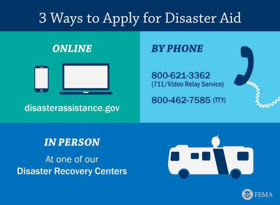 RT @fema: #LAFlood: You can apply for aid at  calling 1-800-621-3362, or at a Di…