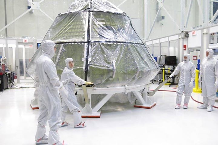 Our Orion spacecraft was transferred into a clean room at Ke…