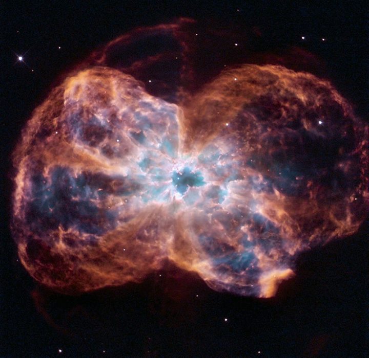 Showing the colorful “last hurrah” of a star, the Hubble Spa…