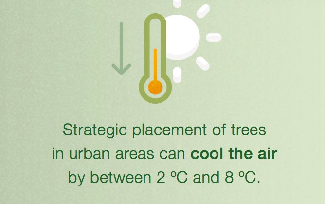 Strategic placement of trees in urban areas can cool the air by…