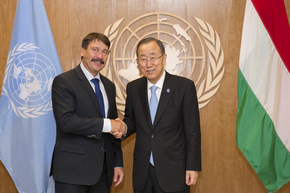 Ban Ki-moon thanked the President of #Hungary for his leadership role in #HLPWat…