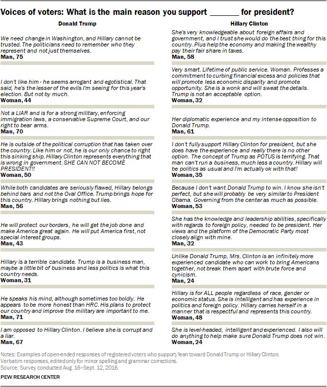 In their own words: Why voters say they support Clinton or Trump  …