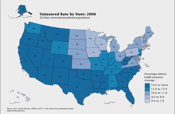 New animated map shows changes in uninsured rates by state, back to 2008. Read b…