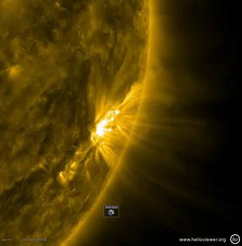 Massive arches of solar material brighten and stream over an…