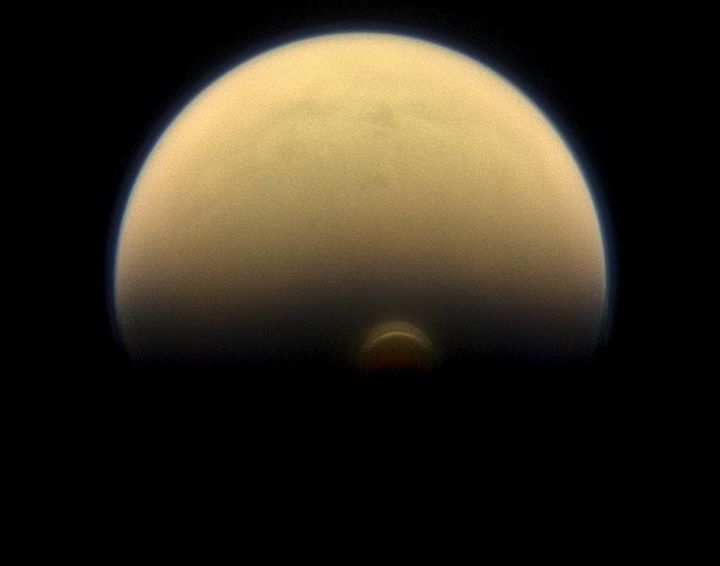 Slipping into shadow, the south polar vortex at Saturn’s moon Titan still stands…