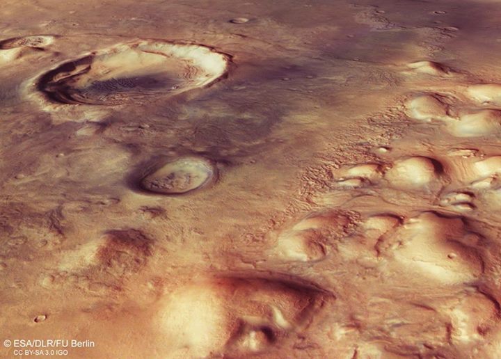 This perspective view in the Colles Nili region on Mars was generated from the h…