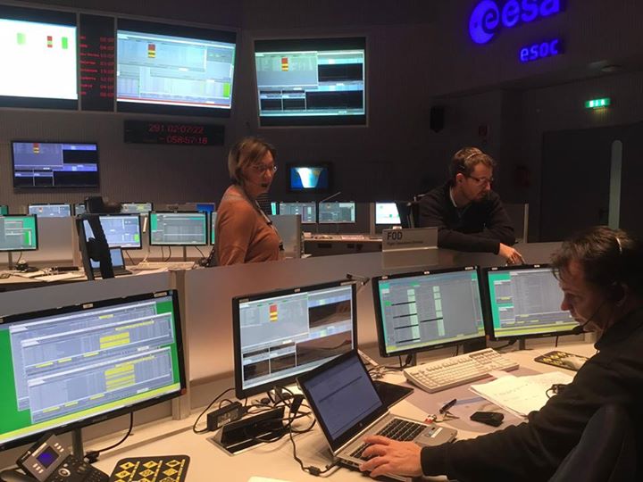 Team working this morning at ESOC mission control for the next critical step in …