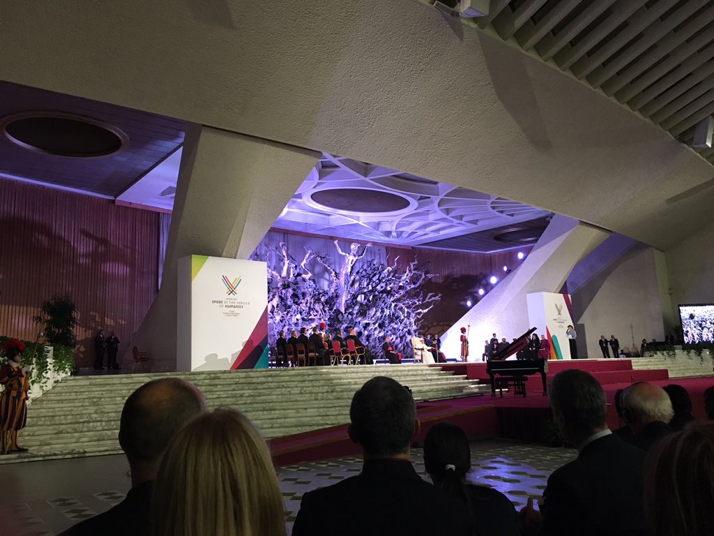 Ban Ki-moon about to speak at #sport4humanity at the Vatican with @Pontifex. Wat…