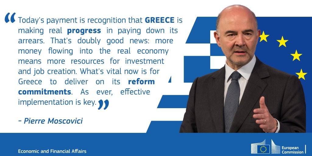 .@pierremoscovici welcomes @esm_press disbursement of 2.8 bn to #Greece today …