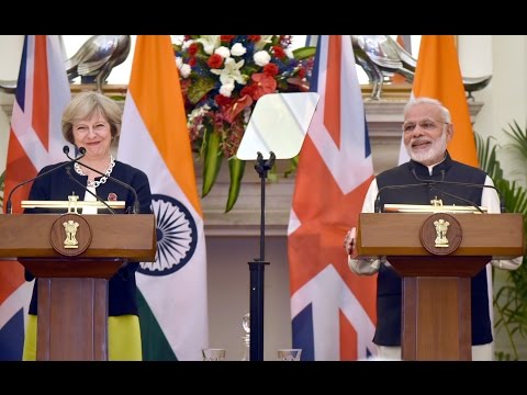 PM Modi  at Exchange of Agreements & Press Statements with PM of UK Ms. Theresa May