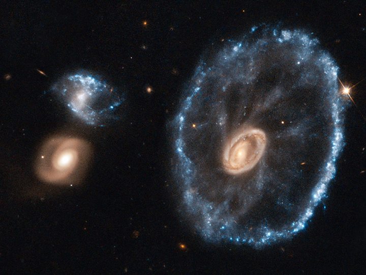 The Cartwheel Galaxy, seen by the NASA/ESA Hubble Space Telescope, its shape the…