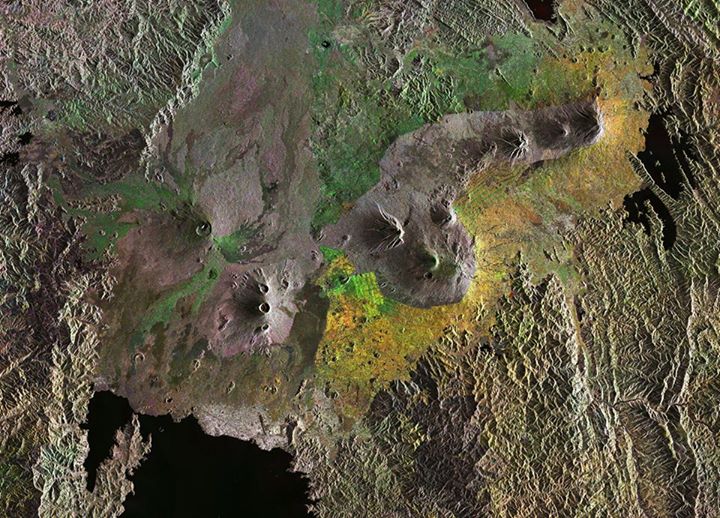 This Sentinel-1 radar composite image features the Virunga Mountains in East Afr…