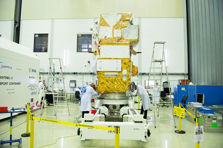 Sentinel-2B in the cleanroom at ESTEC in Noordwijk, the Netherlands. The Sentine…