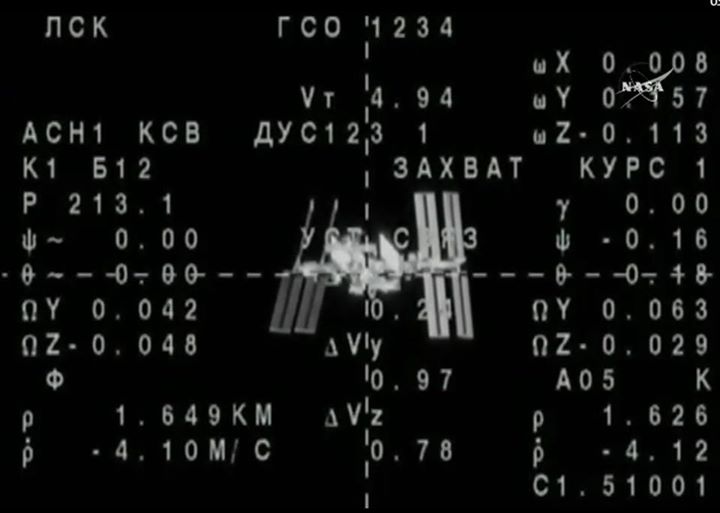 Views from inside the Soyuz, as they approached the Station from 1.6 km and then…