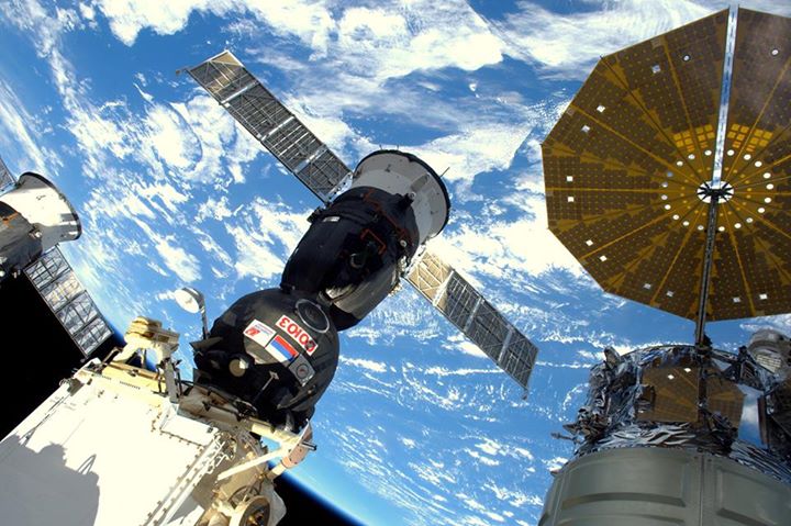 The view of our Soyuz from the Cupola. Isn’t she a beauty? She performed beautif…
