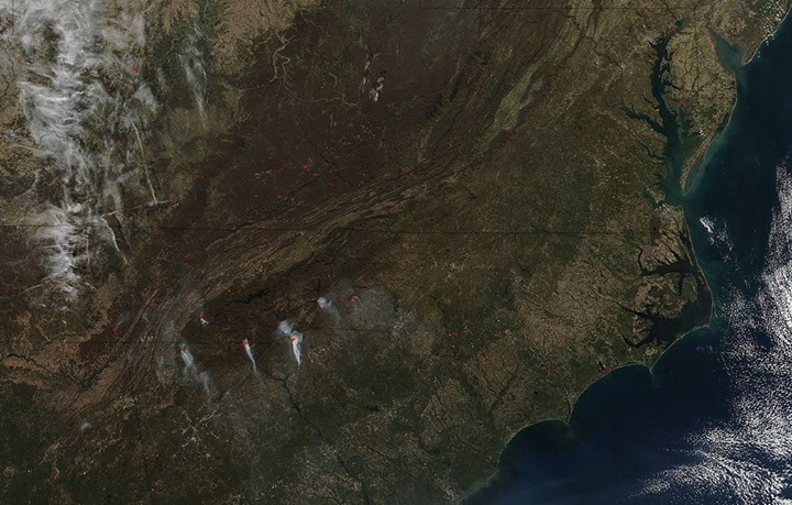 Wildfires still plaguing southeastern United States, as seen…