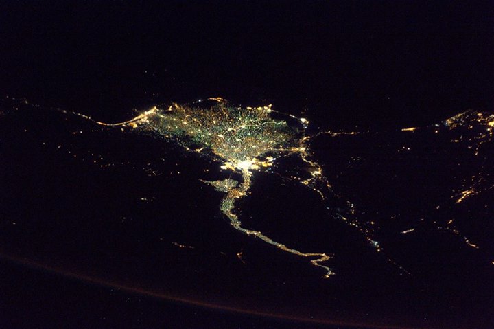 Night pass over Egypt and the Nile river, one of the most recognisable features …