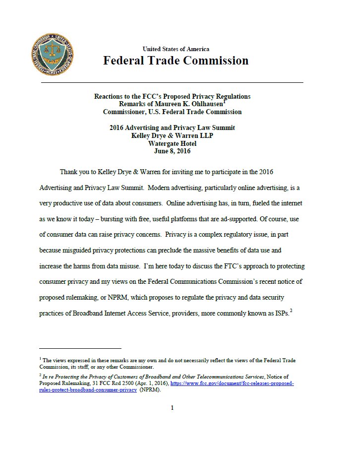 Thoughts on privacy regulation at the FCC:  #PHXpolicy …