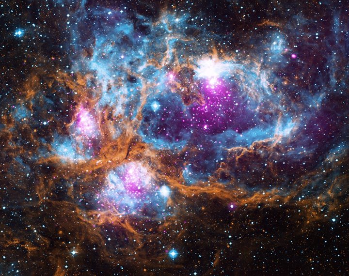 Like a cosmic winter wonderland, radiation from hot, young s…