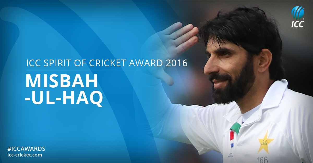 Pakistan’s captain, Misbah-ul-Haq, wins the ICC Spirit of Cricket Award…