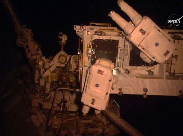 Thomas Pesquet and Shane Kimbrough now outside the International Space Station. …