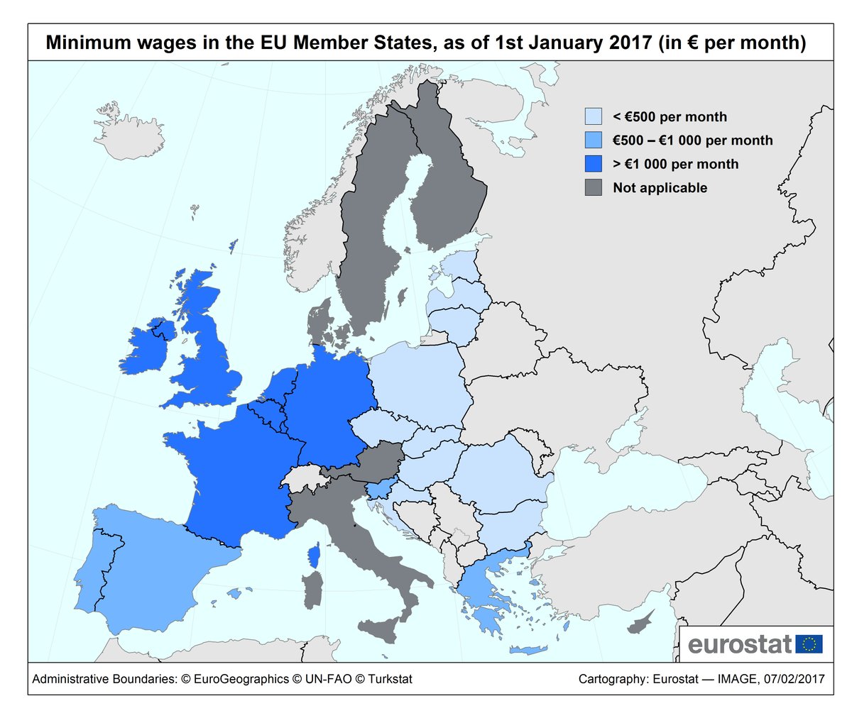 Minimum wages below €500/month in eastern Europe and well above €1000/month in t…