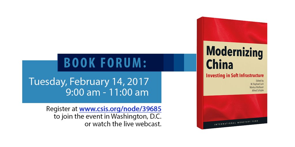 Join us tomorrow at @CSIS for a discussion on IMF’s new book “Modernizing China….