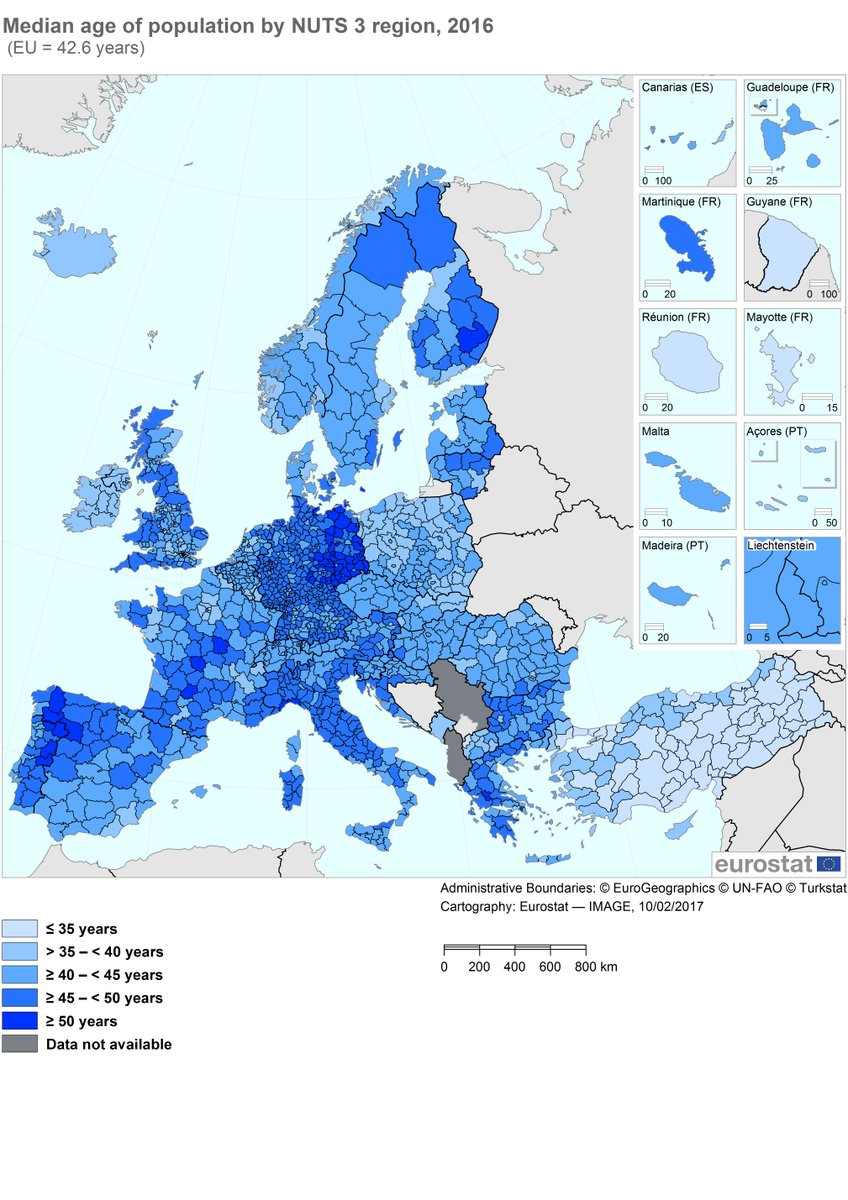 Median age ranges from 18 to 54 across EU regions – oldest regions in Germany, y…