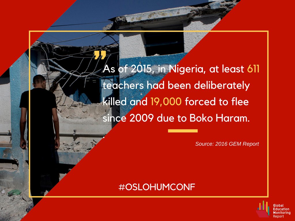 Children, teachers and schools are on the front line of
conflict #Oslohumconf  …
