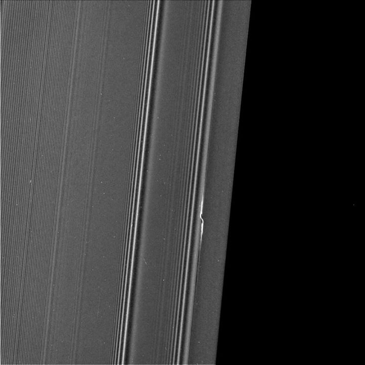 Propellers, or disturbances in Saturn’s rings, can be seen i…