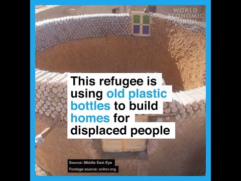 This refugee is using old plastic bottles to build homes for displaced people