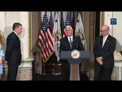 Vice President Pence Participates in a Swearing-in Ceremony for Robert Lighthizer