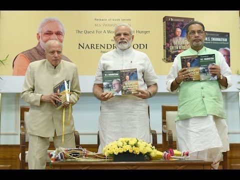PM Narendra Modi releasing a book written by MS Swaminathan