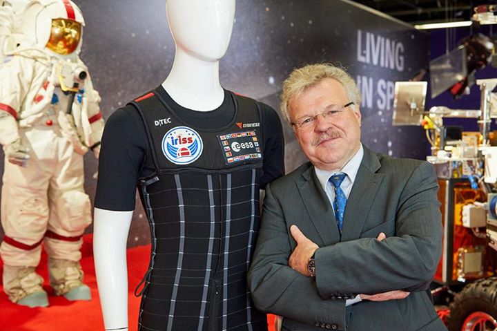 ESA astronaut and Professor of Astronautics Reinhold Ewald with the SkinSuit gar…
