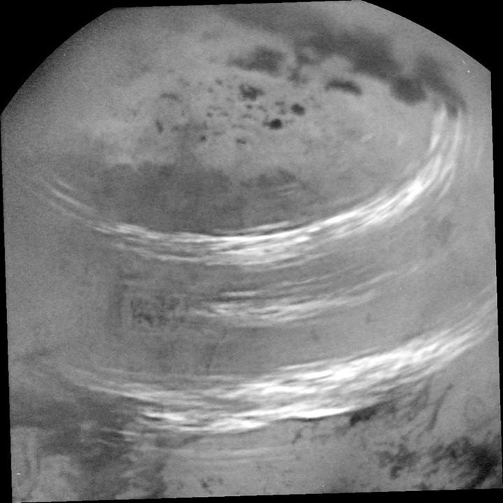 The international Cassini spacecraft captured this view of bright bands of metha…