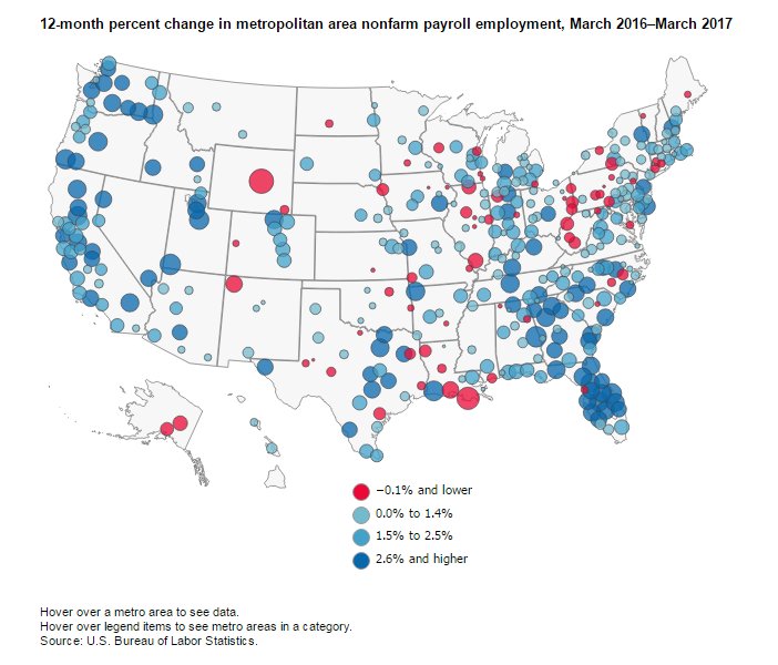 Nonfarm payroll employment increased in 310 metropolitan areas for year ending M…
