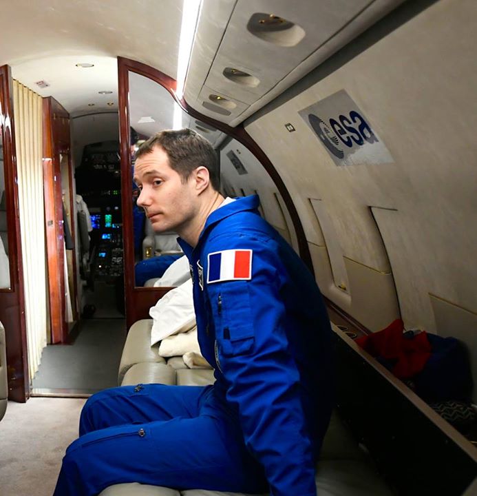 Another cool shot of Thomas Pesquet, looking tired but well, during the flight f…