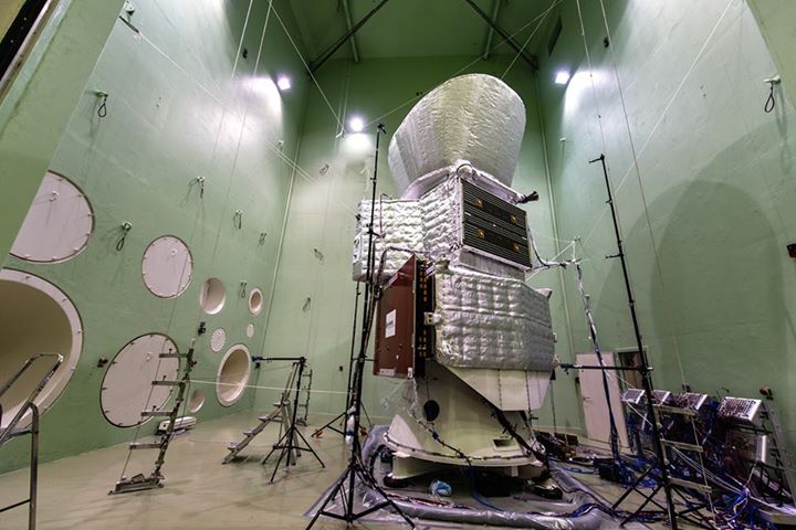 The full  #BepiColombo stack seen in the Large European Acoustic Facility (LEAF)…