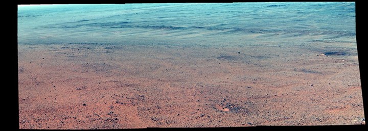 Our Mars Opportunity rover is examining rocks at the edge of…